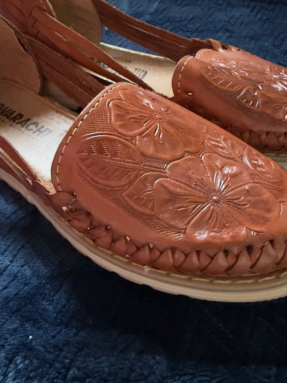 Handcrafted Floral Leather Moccasins - Brown